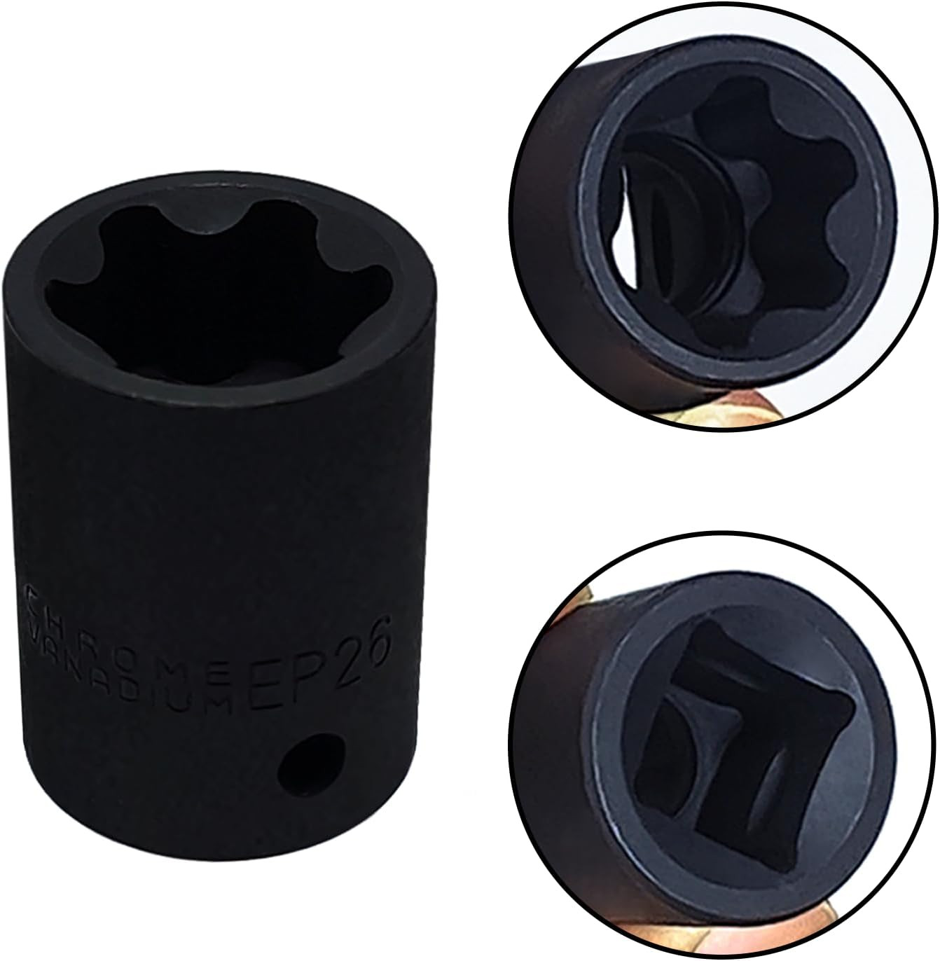 EP Socket EP26, 1/2” drive Female External E-Torx Plus Socket, High EP26