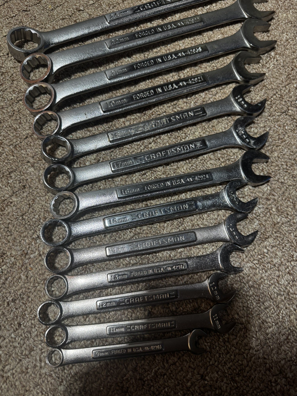 Craftsman 13pc VA Metric 9,11,12,13,14,15,16,17,18,19,21,22,24 Forged In USA