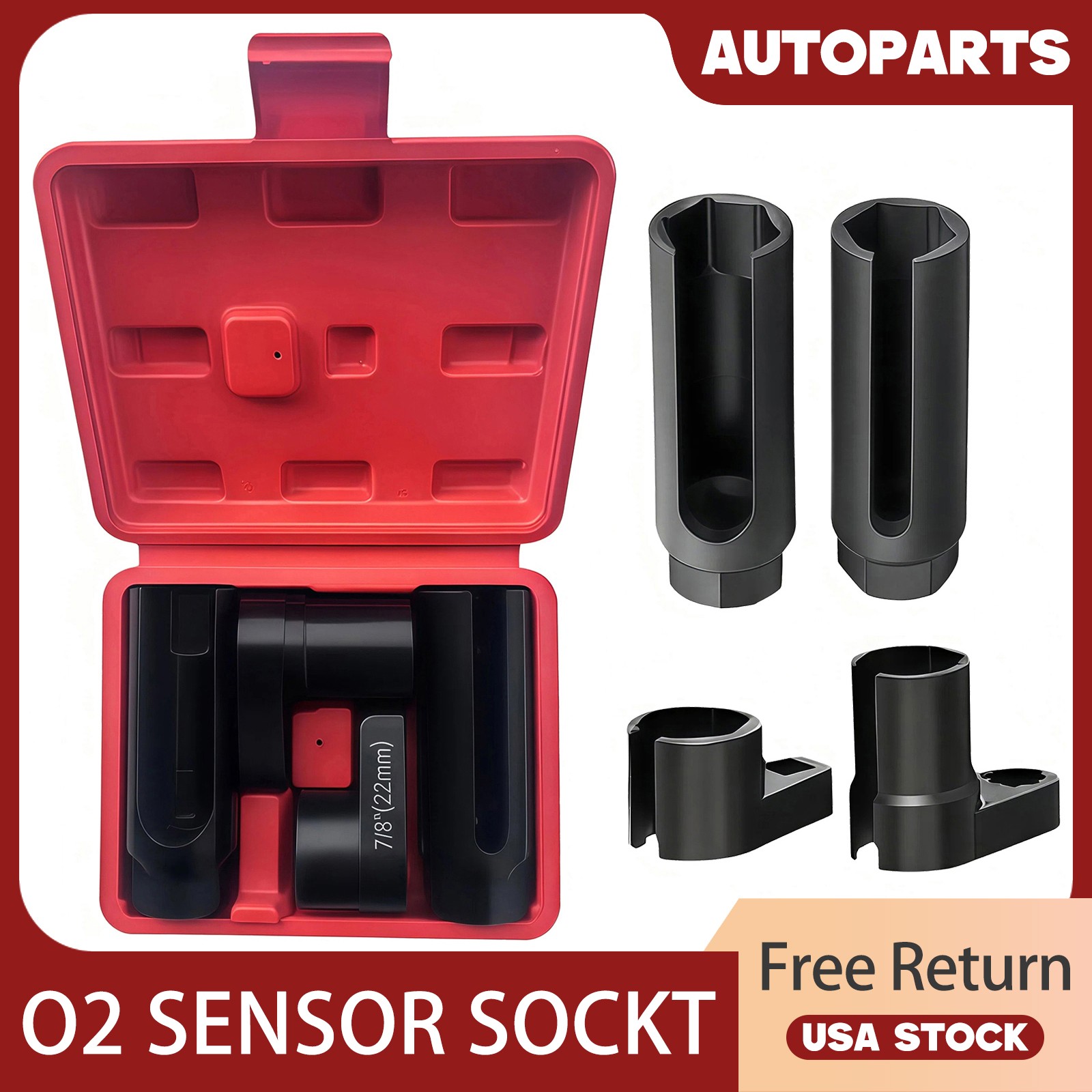 4pcs O2 Oxygen Sensor Socket Wrench Removal Tool 3/8″ 1/2″ Drive x 7/8″ 22mm Set