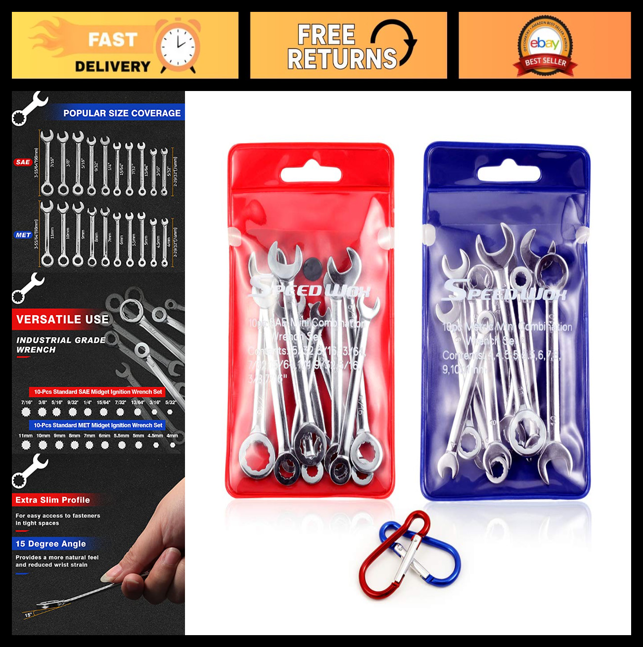 Mini Wrench Set Metric SAE – Open & Box End Combination Wrenches with Storage Po