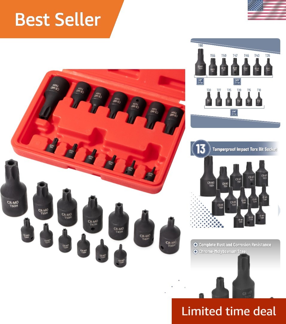 Versatile Bates Torx Bit Set, 13 Pieces, T10-T60, Compatible with All Drives