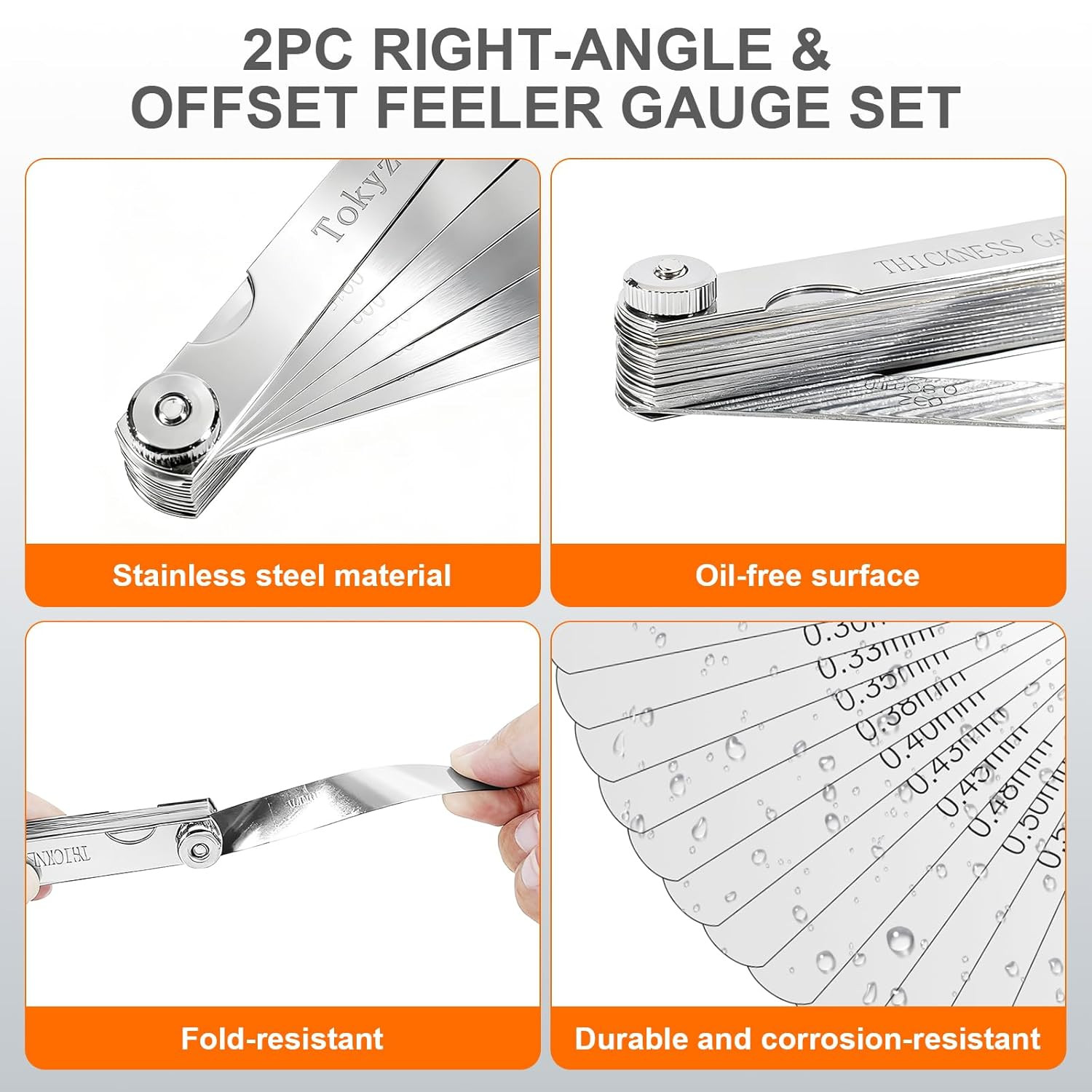 2Pc Feeler Gauge Kit 32 Straight 16 Offset Blades Metric Imperial Measure