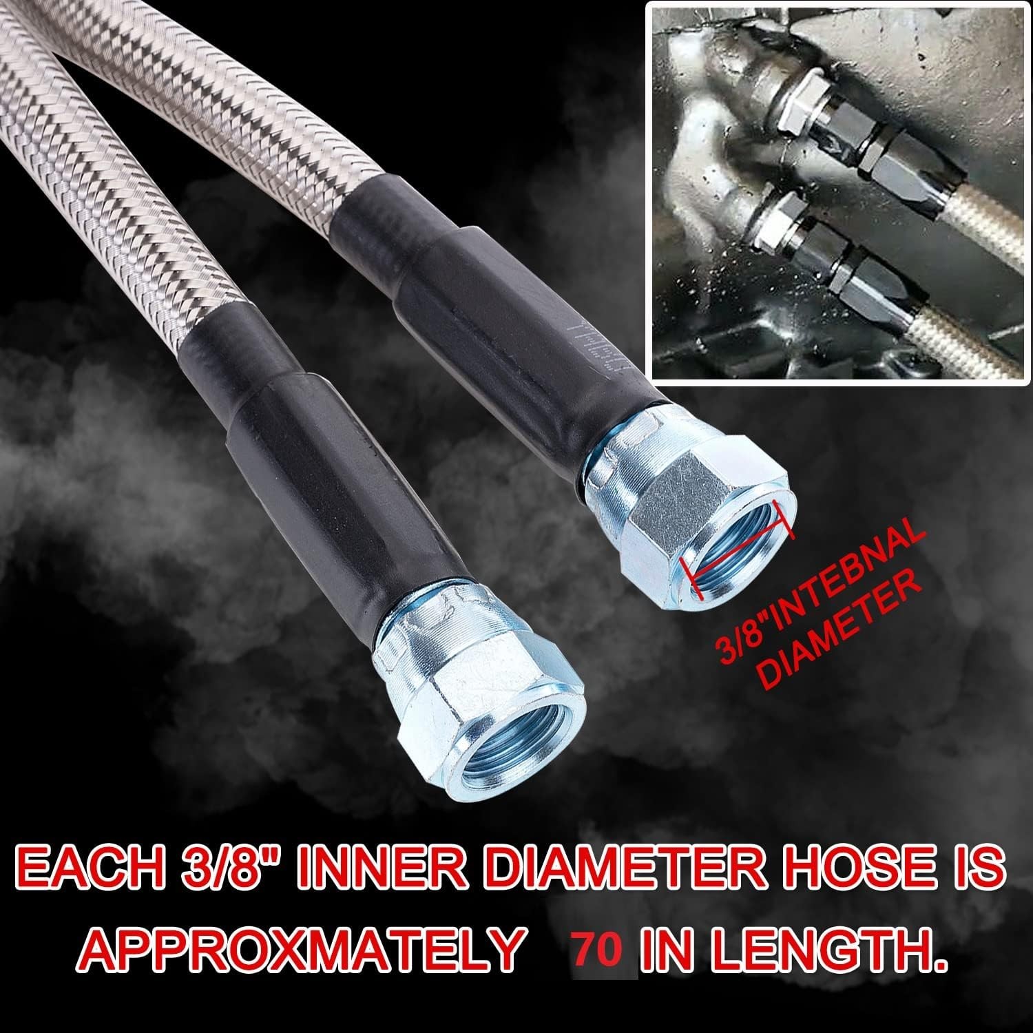 6AN 70″ Transmission Cooler Hose Kit Lines Fitting for 70 inches, Style 2
