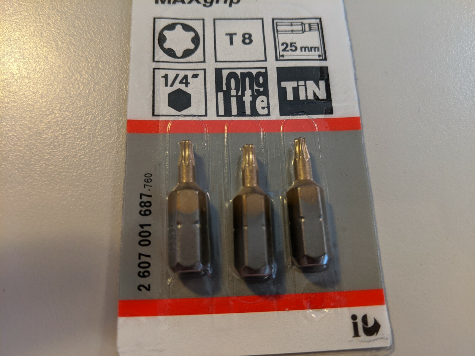 BOSCH T8 MAXgrip Torx Screwdriver Bits x 3 23mm long, 1/4″ 2607001687 9Available