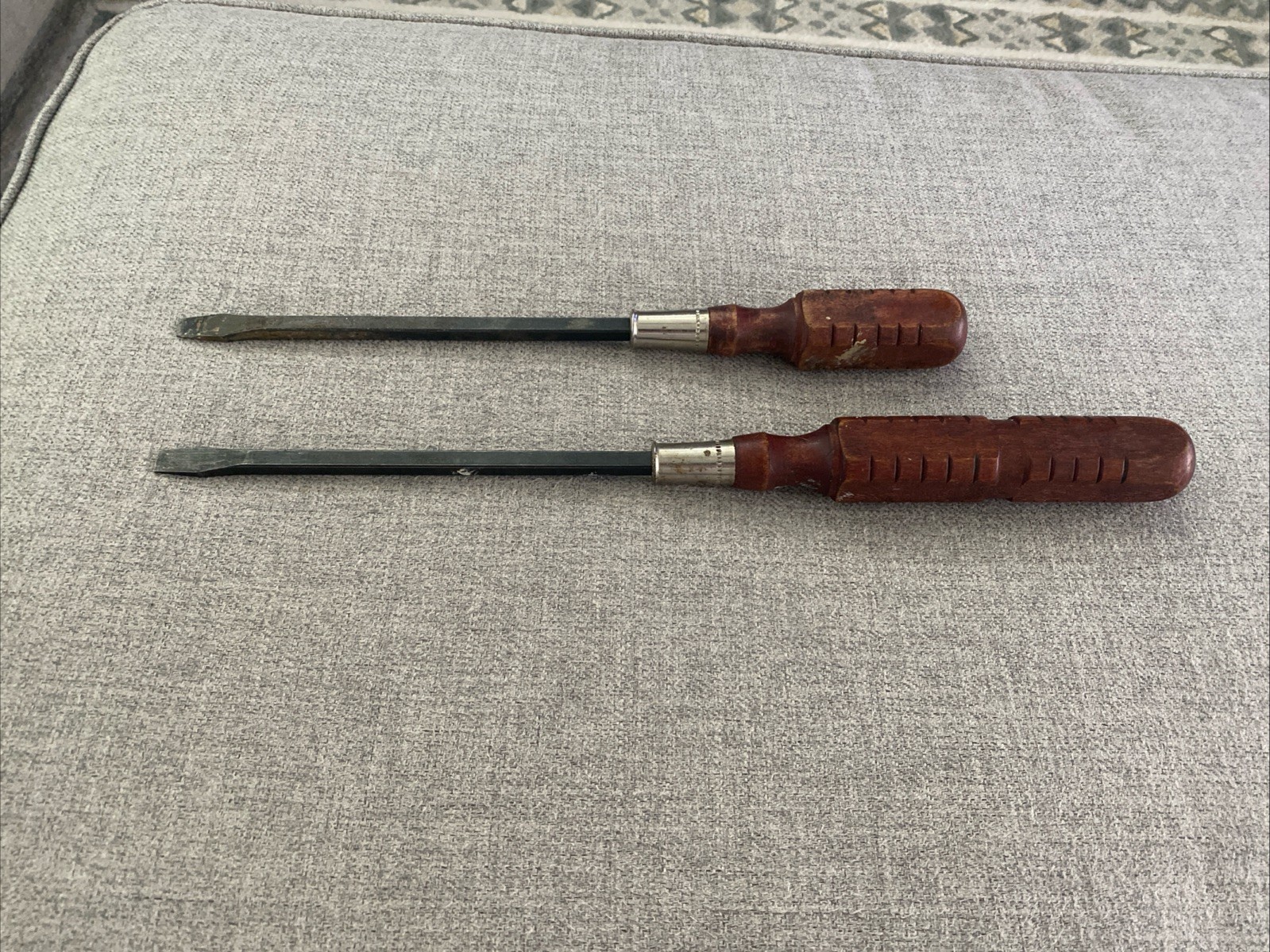 2 Unbranded Wooden Handled Flathead Screwdriver 16” & 13”