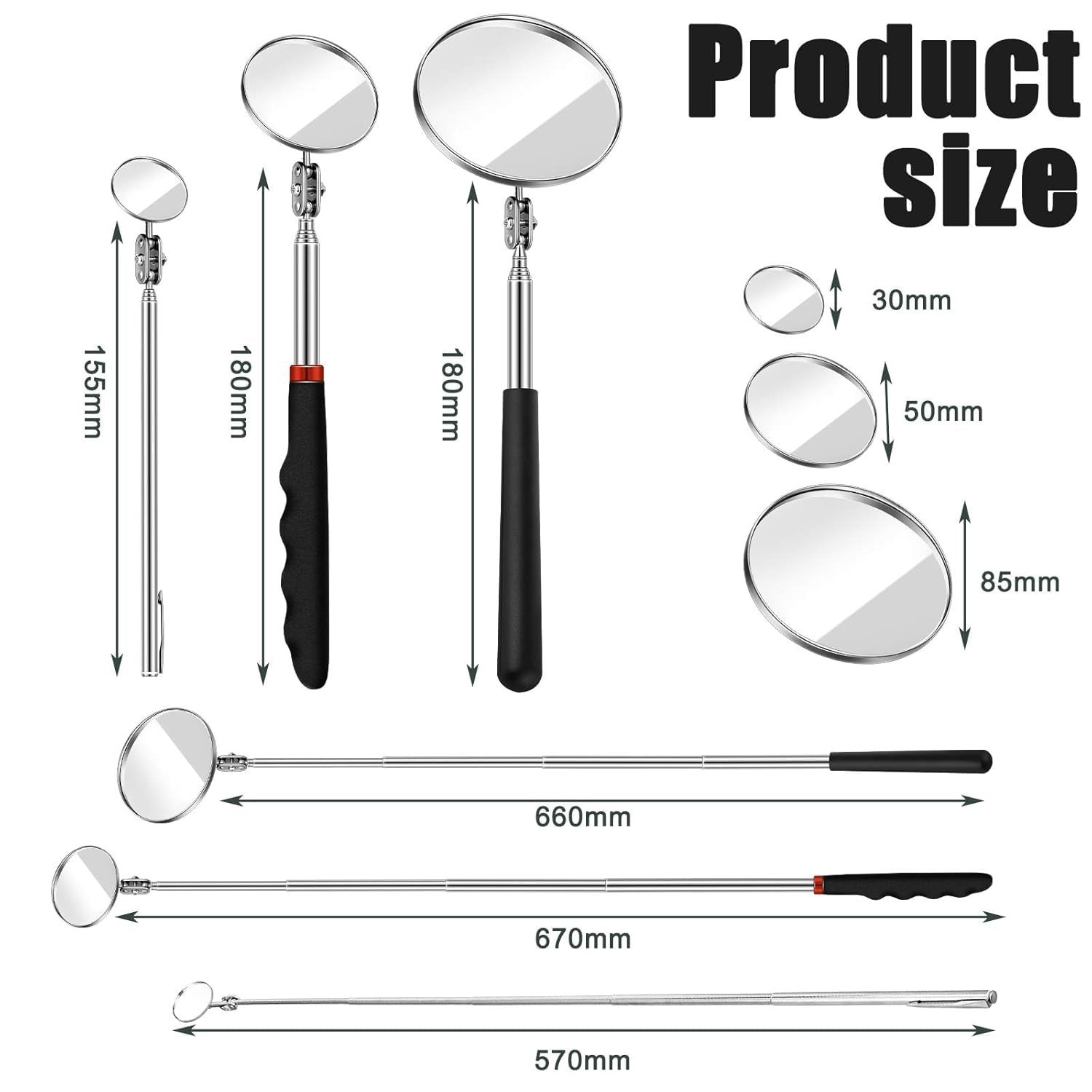 3-Piece Telescoping Inspection Mirror – Versatile Tool for Detailed Observations