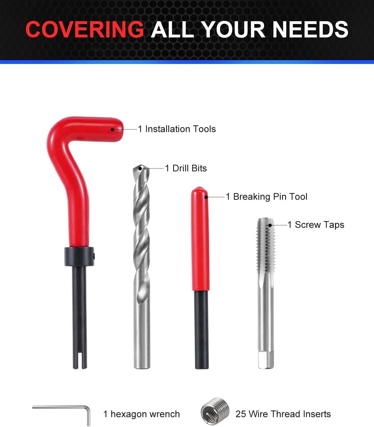 3/8-16 Helicoil Repair Kit – Complete with Drill Bits, Tap & Installation Tools