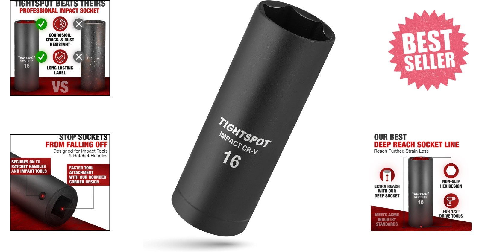 Efficient 1/2 Inch Drive 16 mm Deep Impact Socket – Fastener Friendly Design
