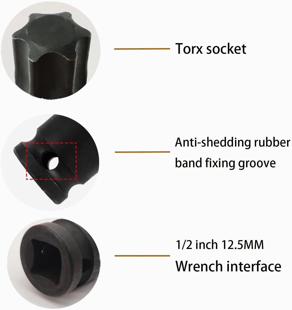 T50 Torx Star 6 Point Impact Bit Socket, 1/2-Inch Square Drive 3-Inch