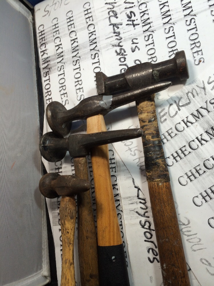 Vntg 4 HAMMERS Wooden Handle