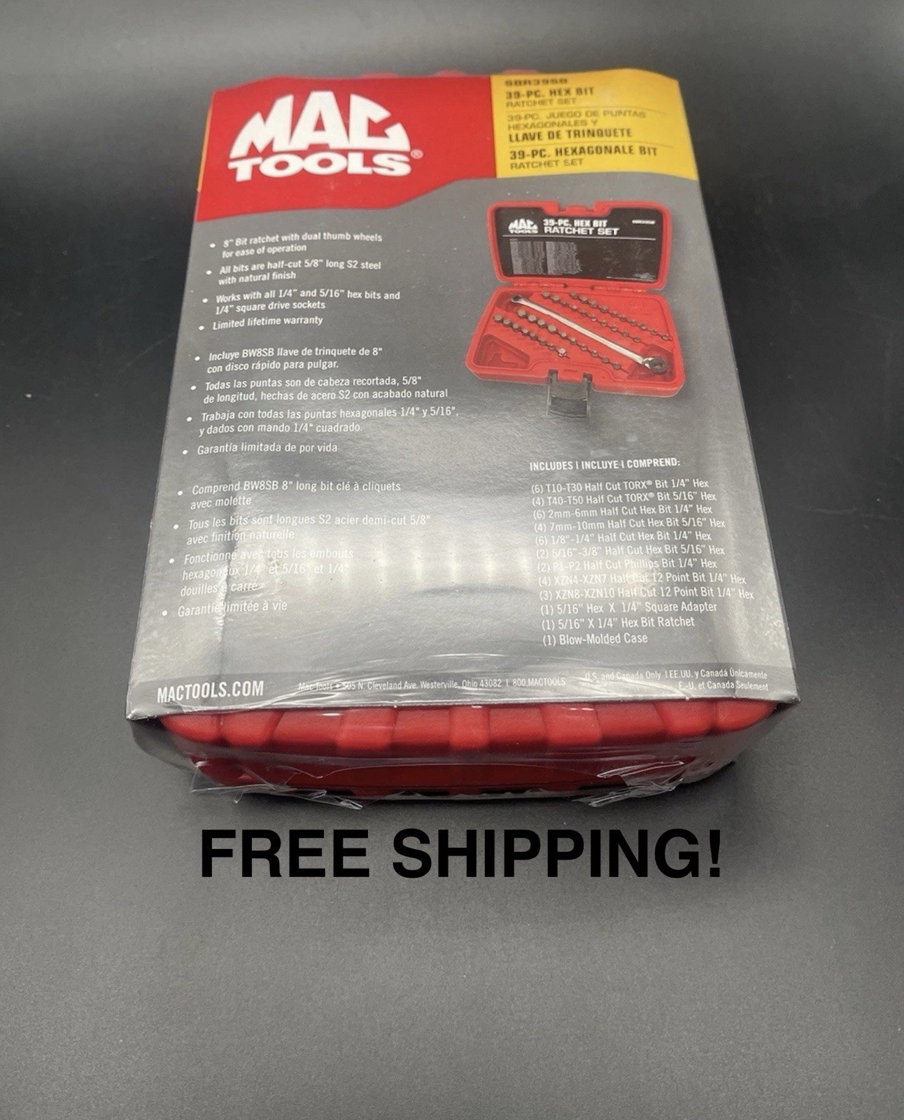Mac Tools SBR39SB 39pc Hex Bit Ratchet Set