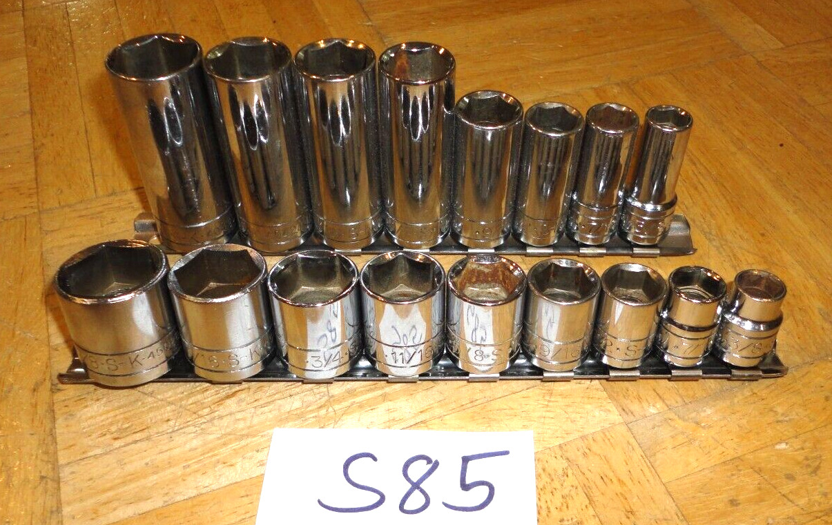 S-K TOOLS 17 PIECE 3/8 DRIVE SHORT & DEEP SAE. SOCKET SETS