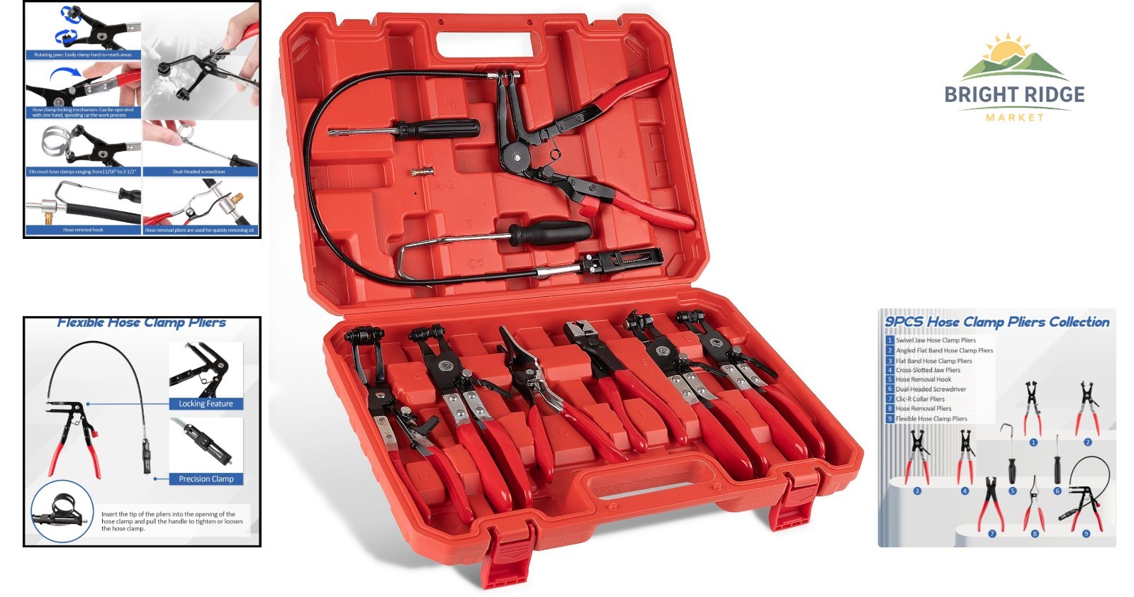 9PCS Hose Clamp Pliers Set for Automotive Repairs with Ergonomic Handles