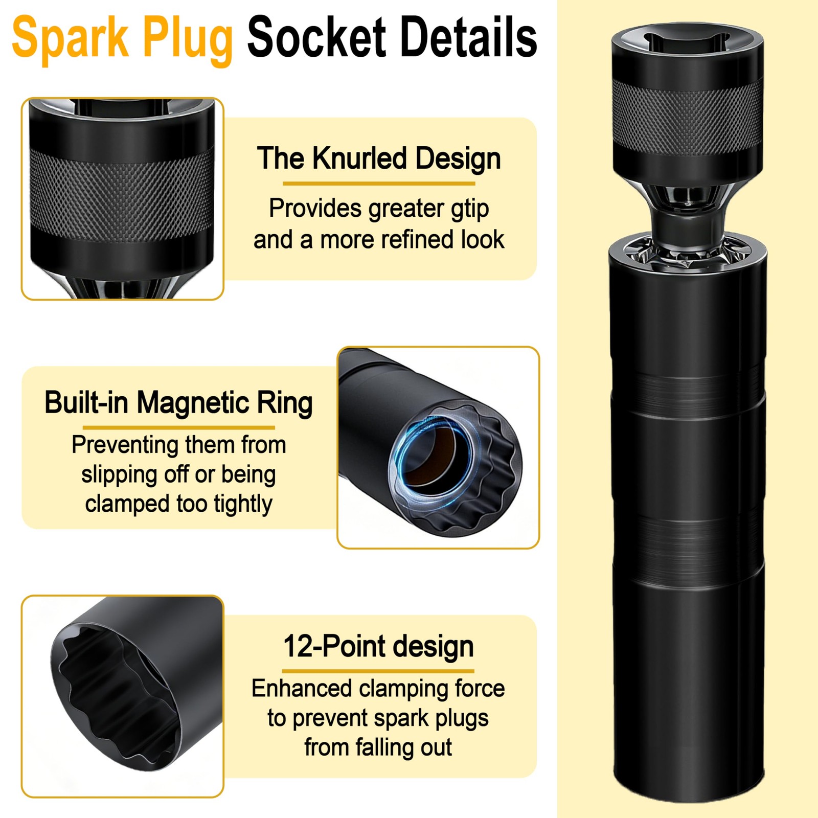 14mm&16mm Spark Plug Socket Set, Thin Wall 3/8″ Drive Black x 3.8″