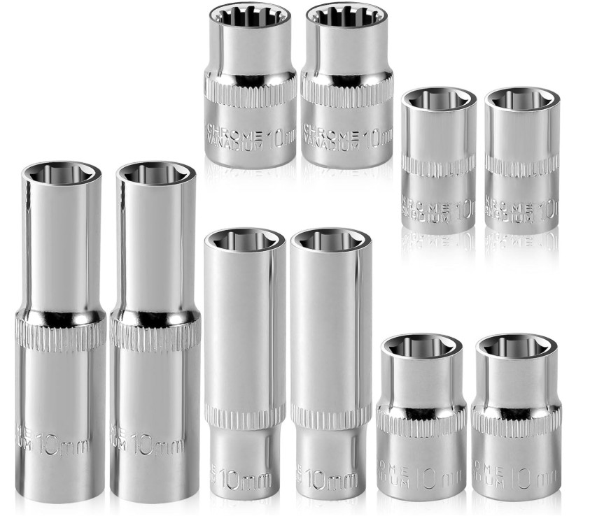 Juego de Vasos 10mm Profundos y Cortos 10 Pzas para Llave de Impacto