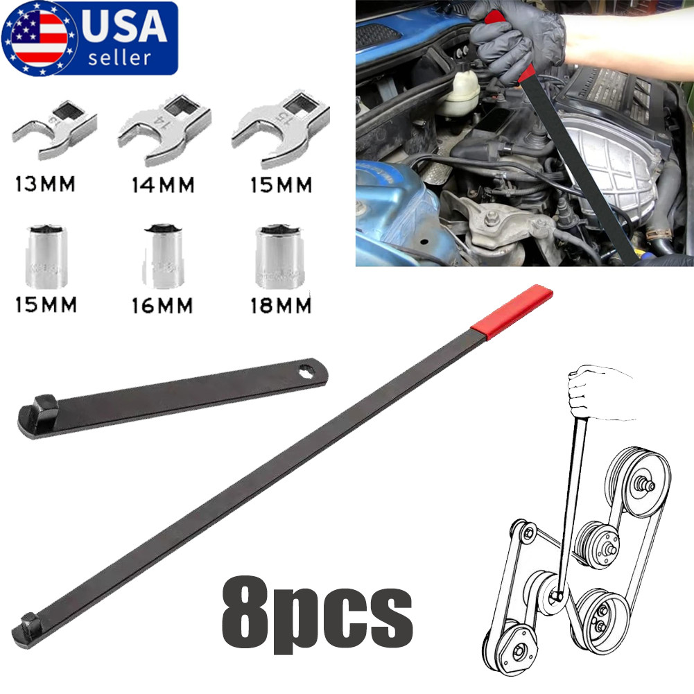 8pc 3/8″ 1/2″ Dr Serpentine Belt Tool Kit Crowfoot Socket Wrench Tension Breaker