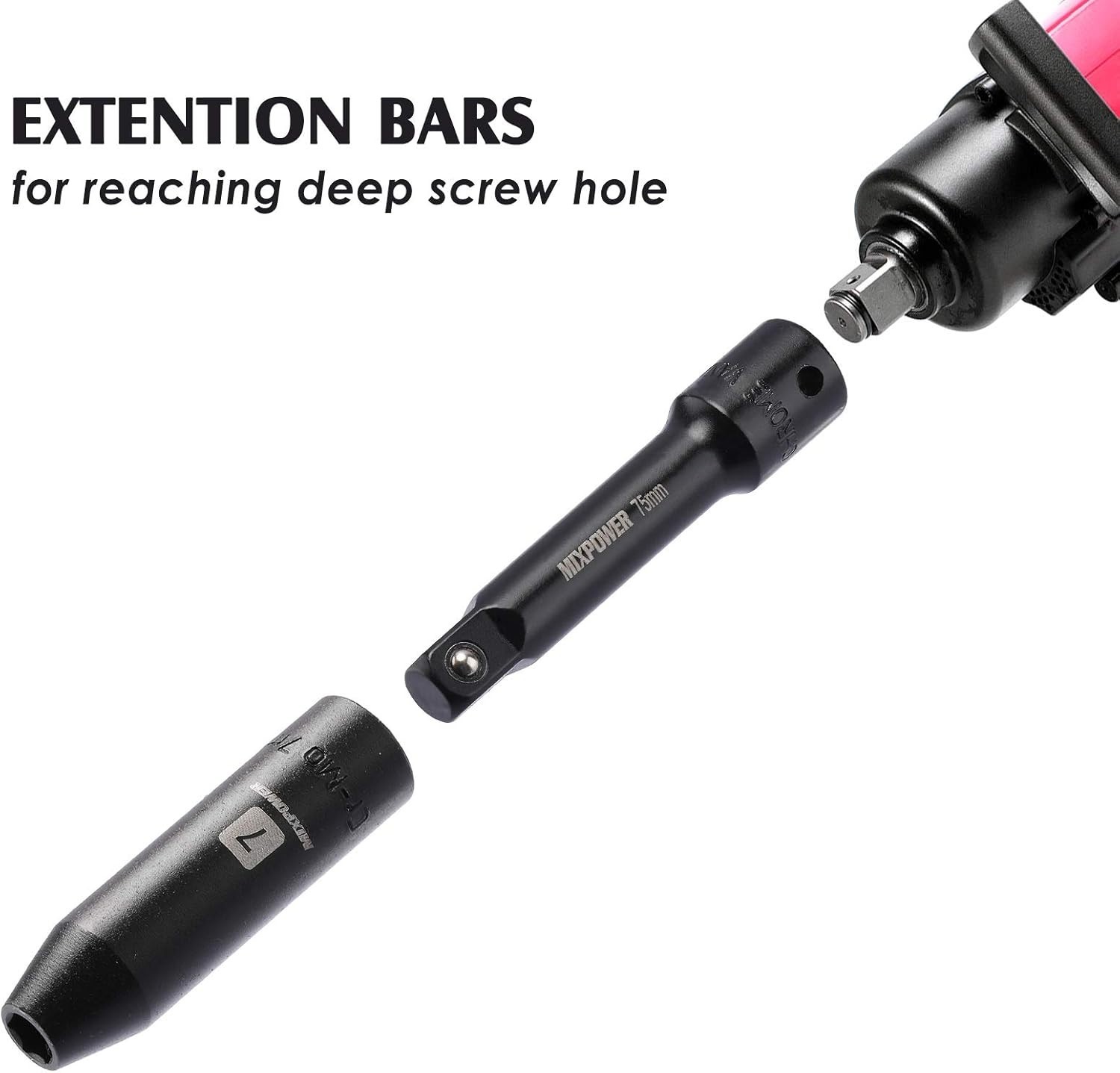 9-Piece Extension Bar Set, 1/4″, 3/8″ and 1/2″ Drive Socket Extension, Chrom…