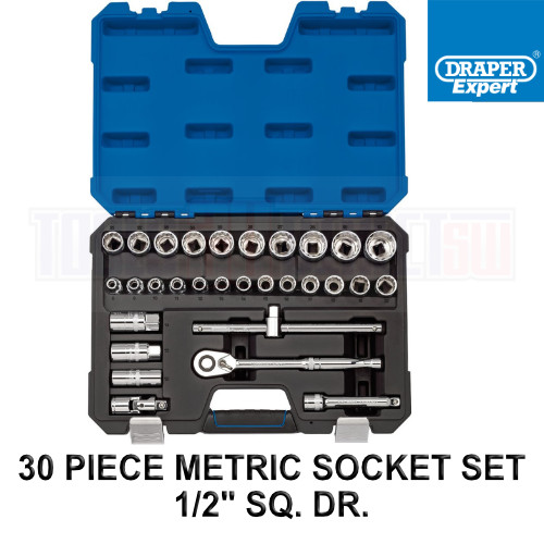 Draper 30 Piece Metric Socket Set 1/2-Inch Square Drive Polished Chrome 8 – 32mm