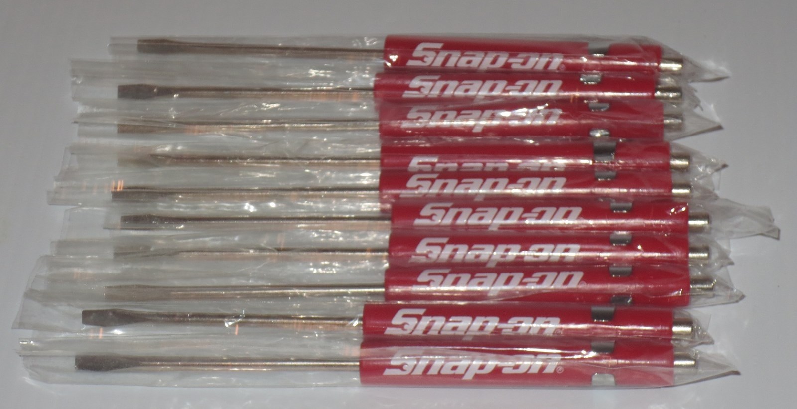 (10)TEN Snap on Pocket Screwdriver, Flat Tip Screwdrivers, RED ~ Magnetic .NEW.
