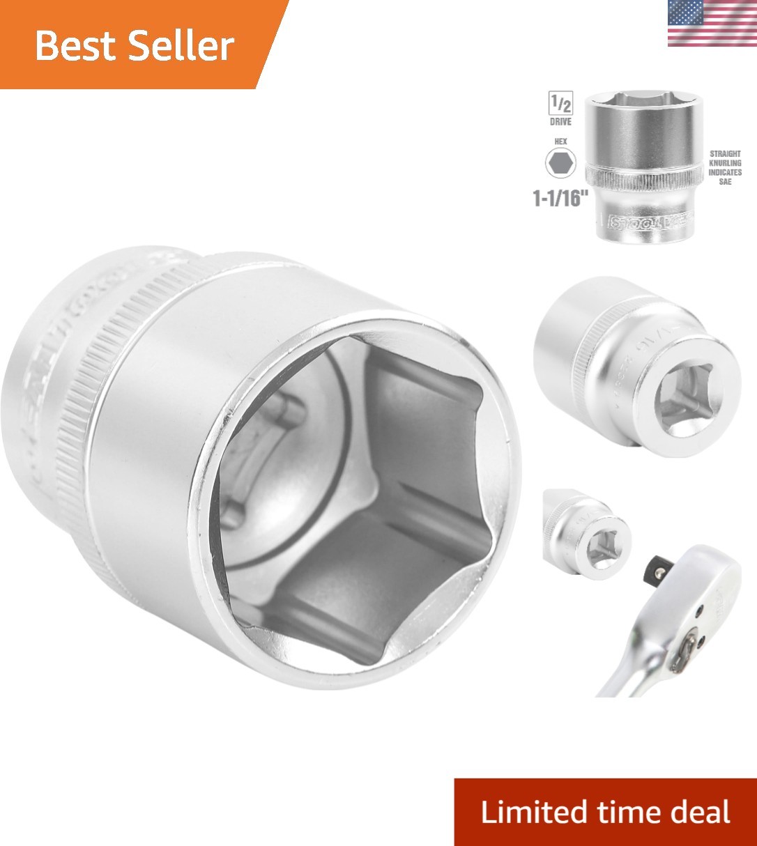 Heat Treated Alloy Steel 1-1/16 Inch Socket – Ideal for High Torque Applications
