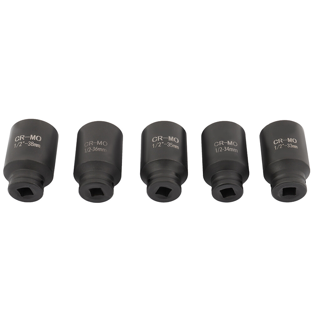 5pc 1/2″ DR. Front & Back (Metric) Wheel Spindle Axle Nut Deep Impact Socket Set