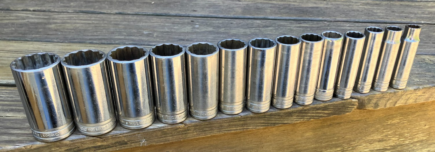 SNAP-ON 14 pc 1/2″ Drive 12-Point SAE Deep Socket Set 1/2- 1-3/8″