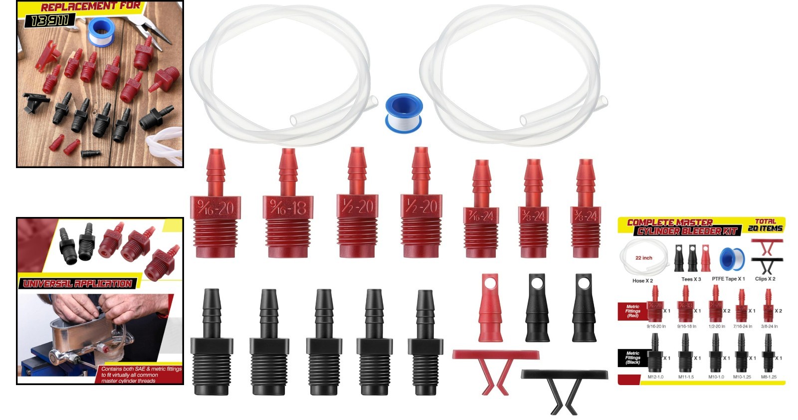 Durable Brake Master Cylinder Bleeder Kit with Clear Hose & 20 Adapters Included