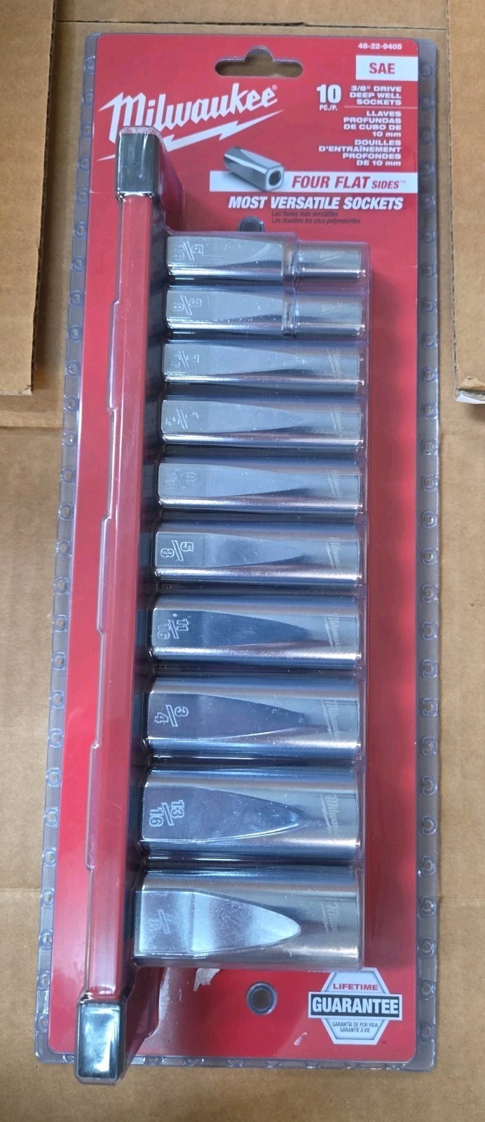 Milwaukee PRO 10pc 3/8″ dr Deep SAE Socket Set w/Rail 5/16″ to 7/8″ #48-22-9405