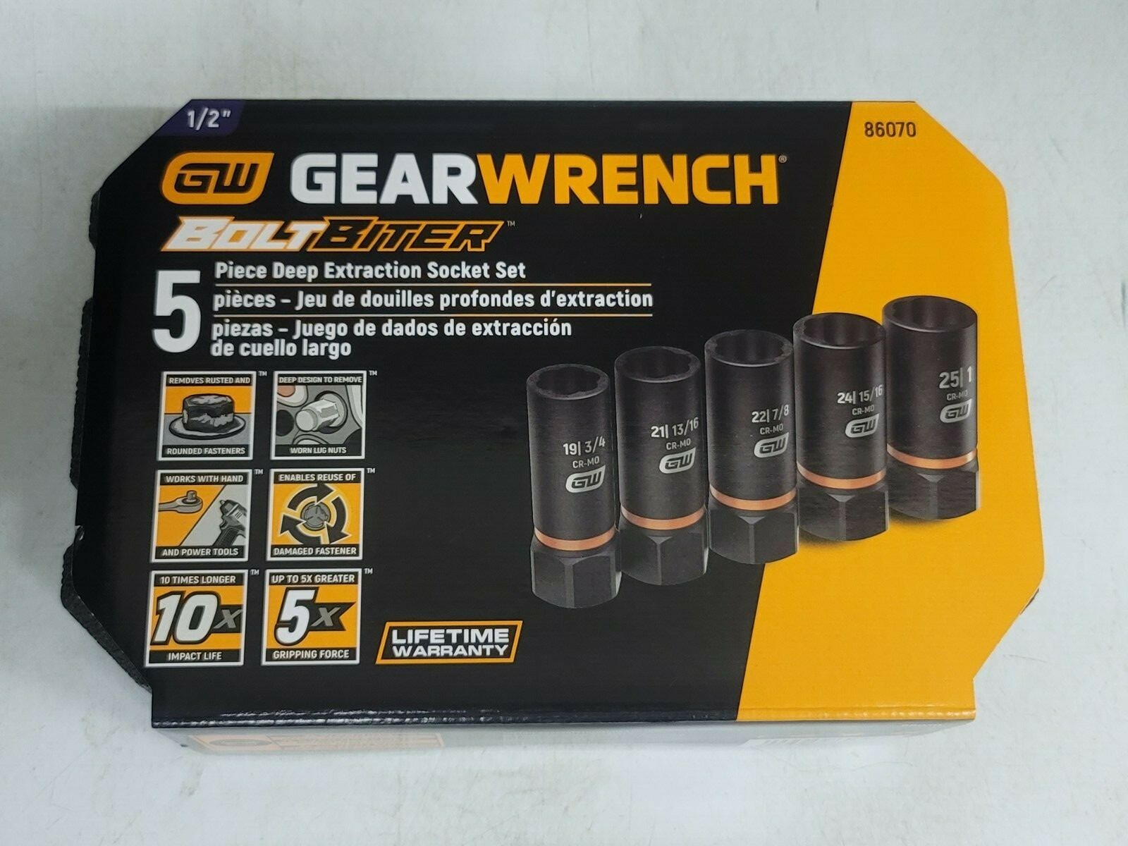 Gearwrench 5pc Deep Bolt Biter Impact Extractor Socket Set for SAE & MET #86070