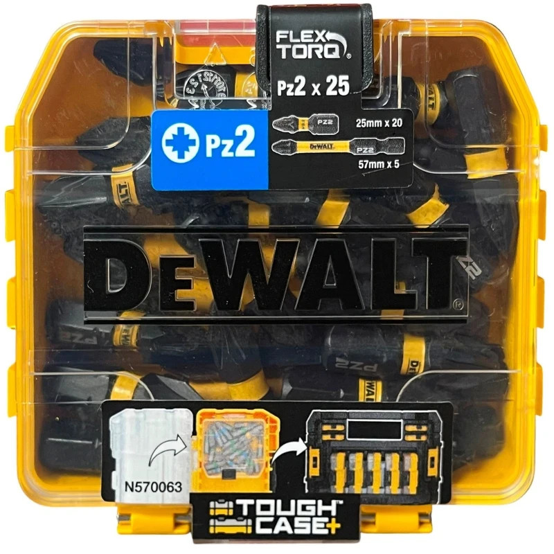 DeWalt Tough Case Flex Torq Pozi Screwdriver Bits PZ2 25mm Pack of 25