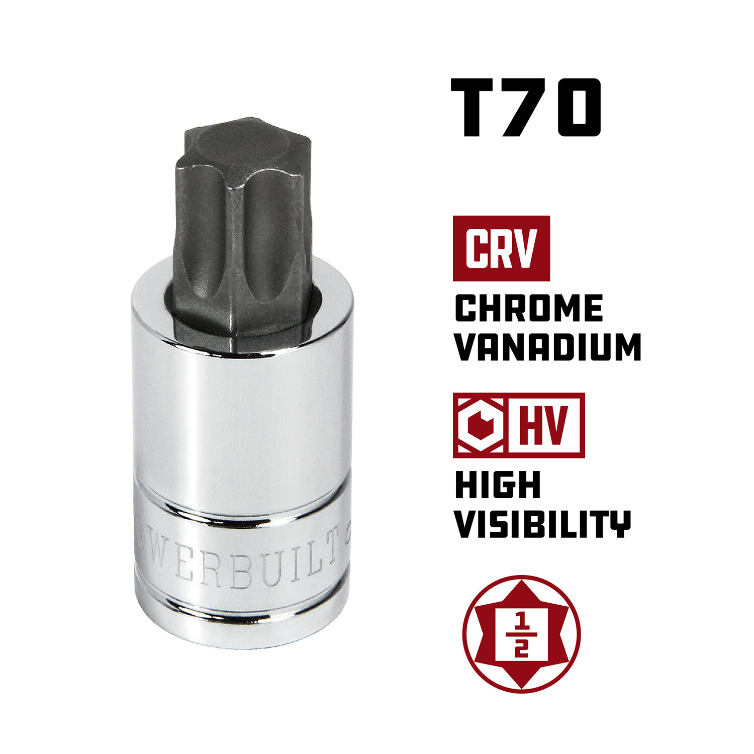 Powerbuilt 1/2″ Drive T-70 Torx Bit Socket, Star Bit – 940363