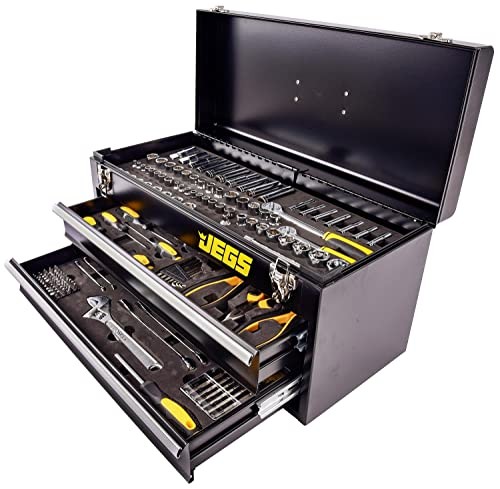 JEGS 85325 170-Piece Mechanic’s Tool Box Set Black Powdercoated Steel