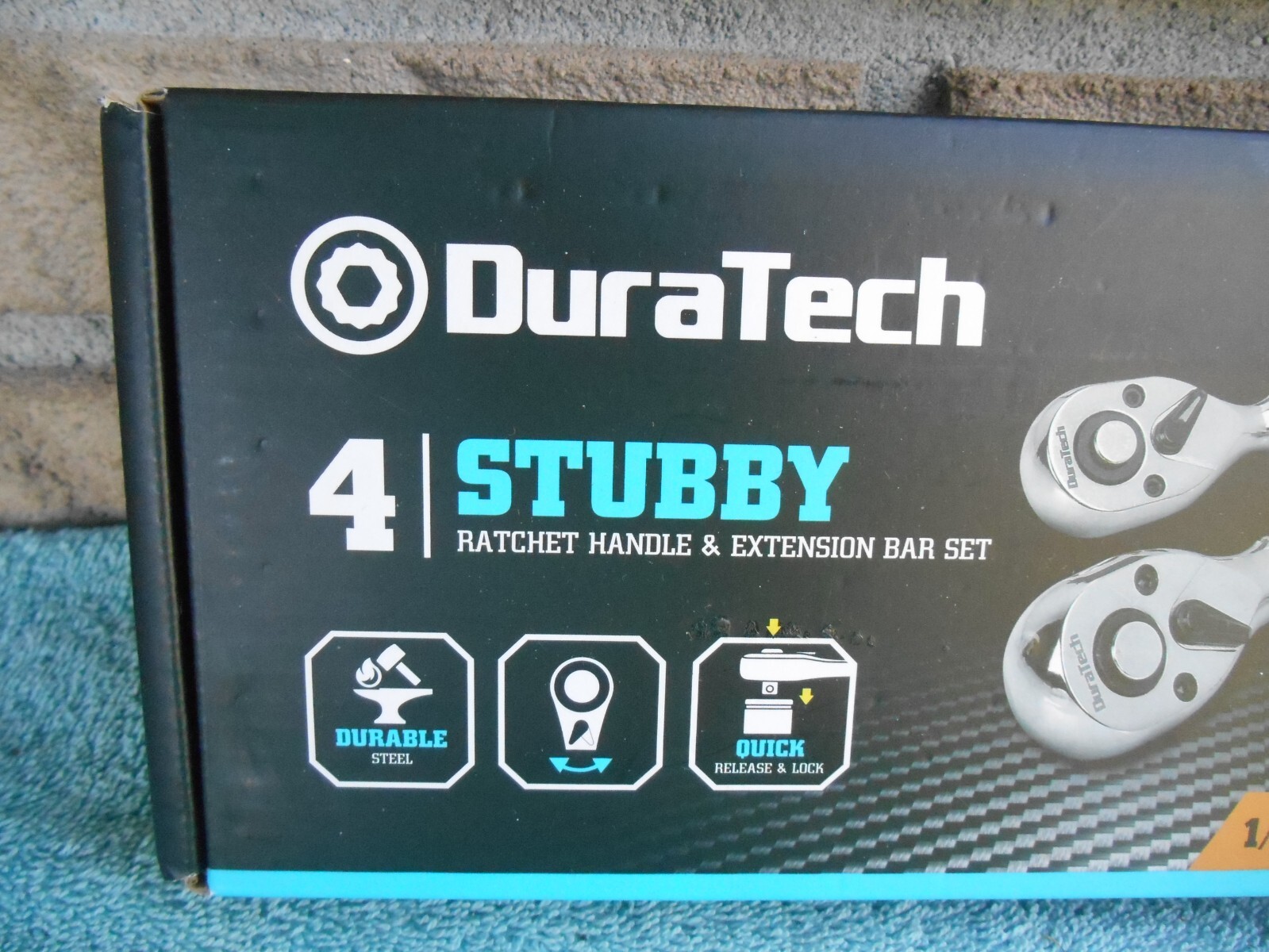 DURATECH 4PC Stubby Ratchet Set 1/4» and 3/8»Ratchets with 2 Extension Bars