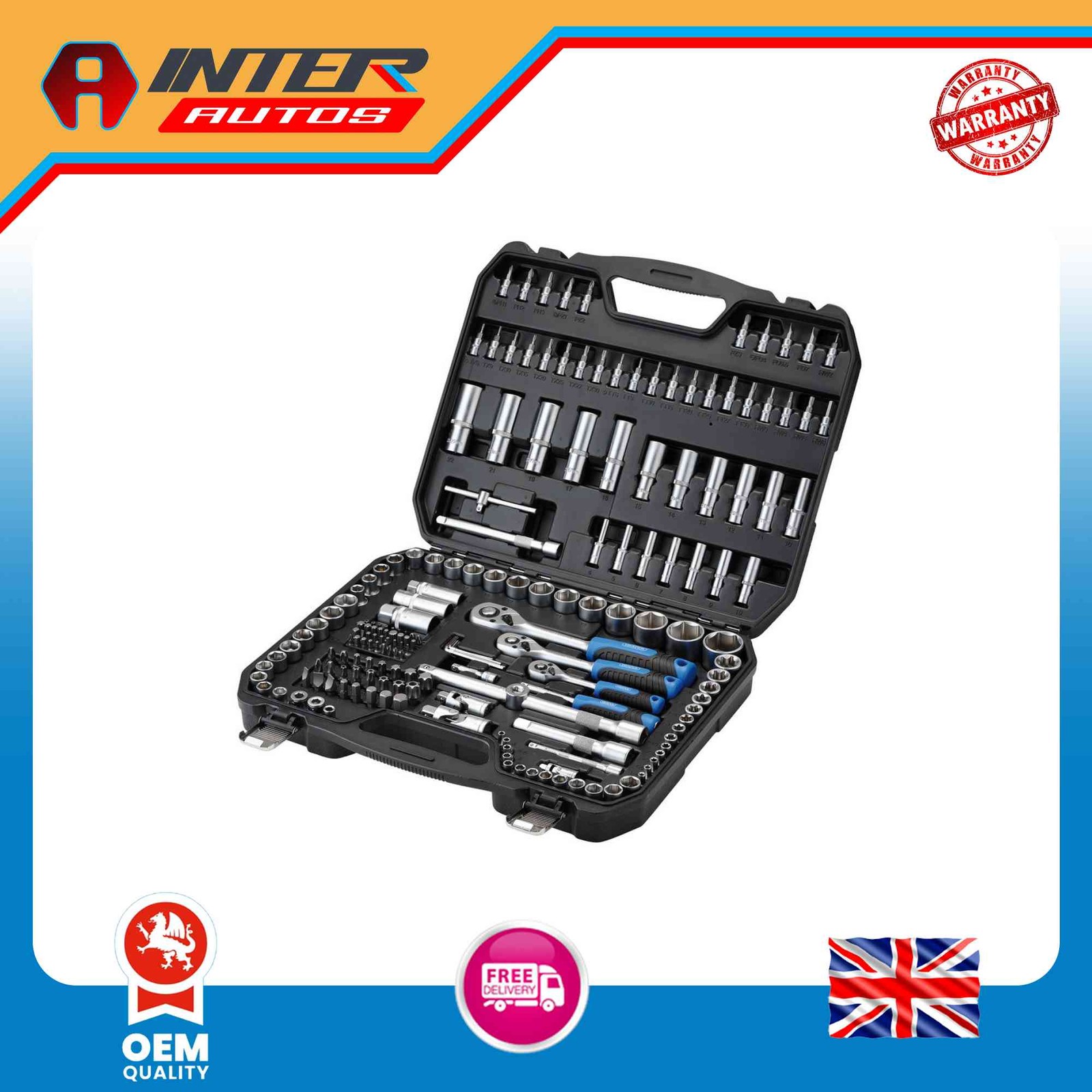 Draper HI-TORQ® Metric Socket and Bit Set, 1-4″, 3-8″ and 1-2″ Sq. Dr. (188 Pie