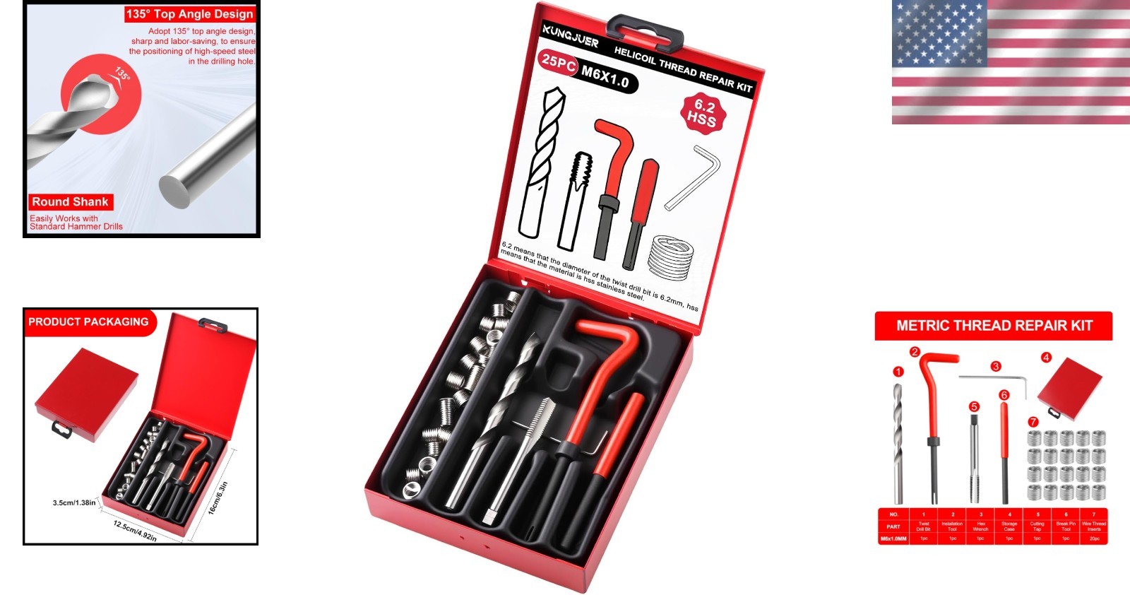 M6 Thread Repair Tool Set with HSS Drill Bits – Ergonomic Carry Case Included