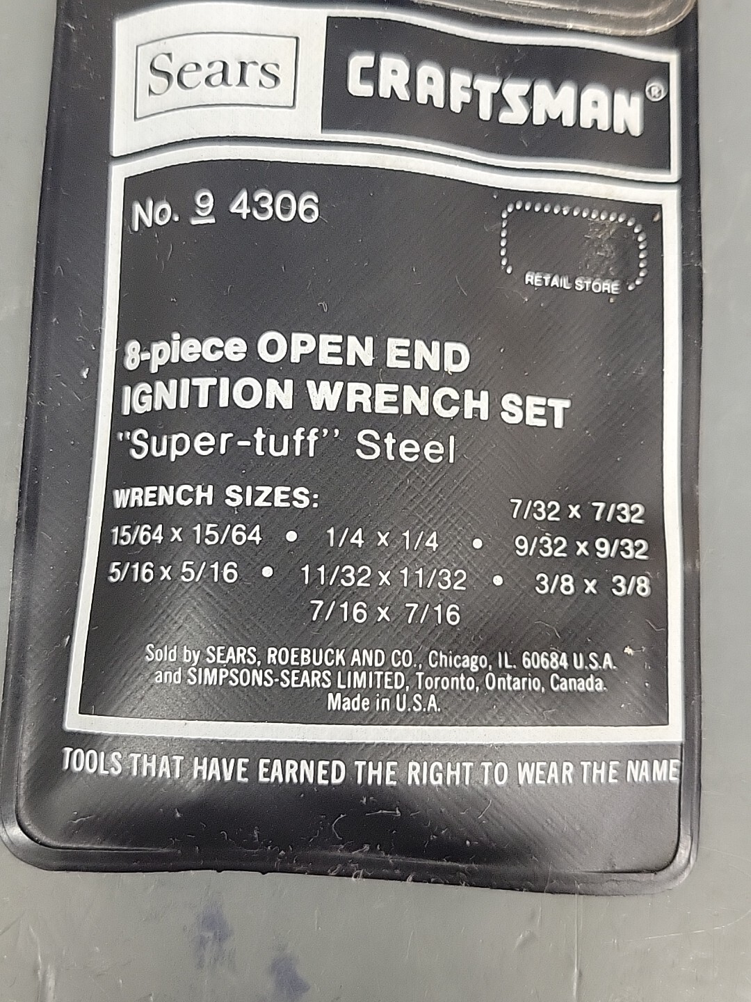 Sears Craftsman 8-Pc Open End Ignition Wrench Set 4306 New Old Stock USA