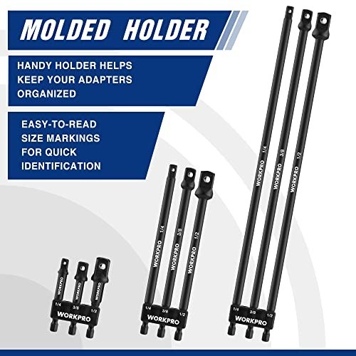 9-Piece Socket Adapter Extension Set, 1/4, 3/8, 1/2-Inch Drive, Impact Grade Bit