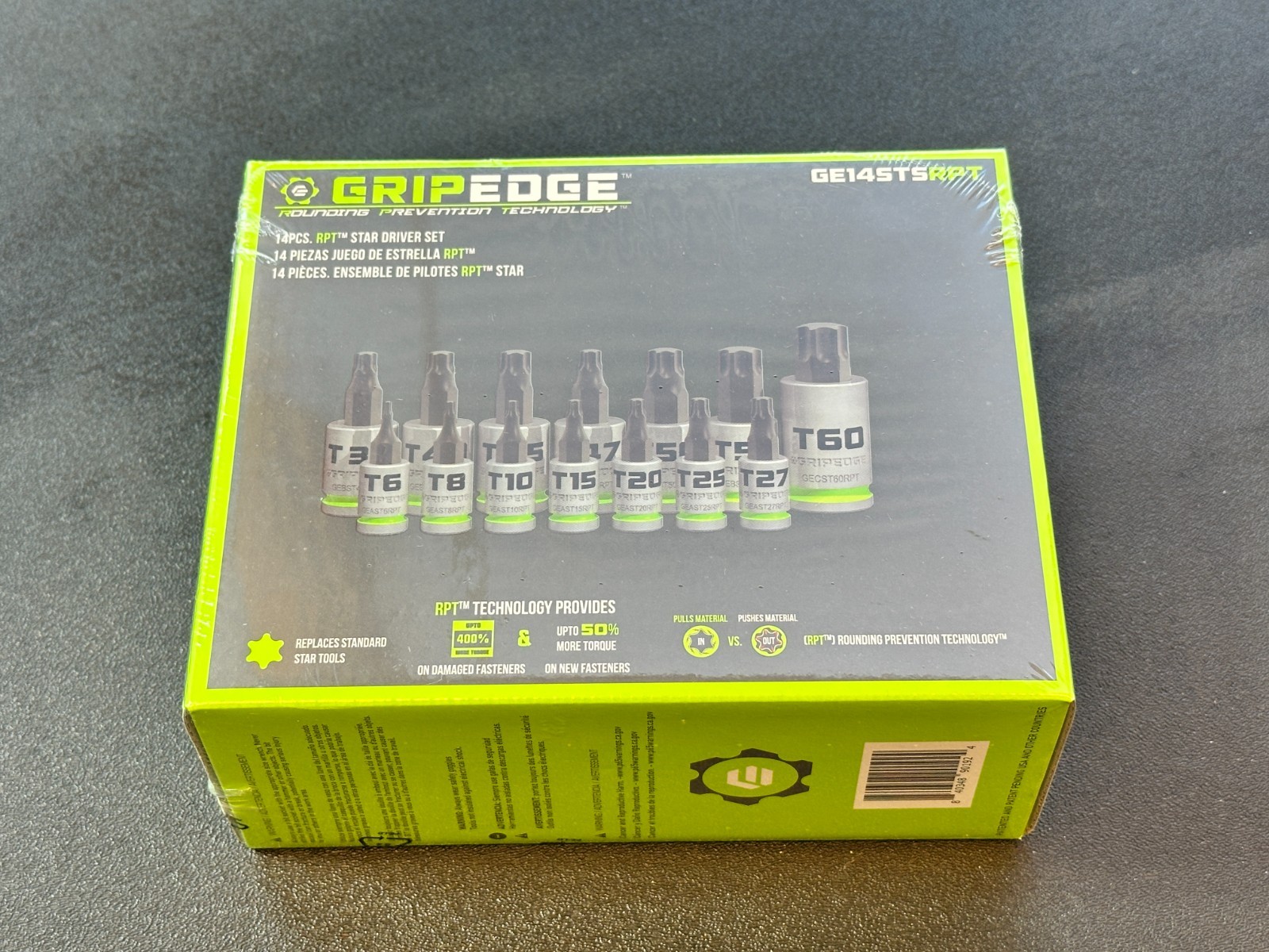 NEW GripEdge Tools GE14STSRPT RPT TORX SET Star Sockets T6 to T60 bits 14-pc