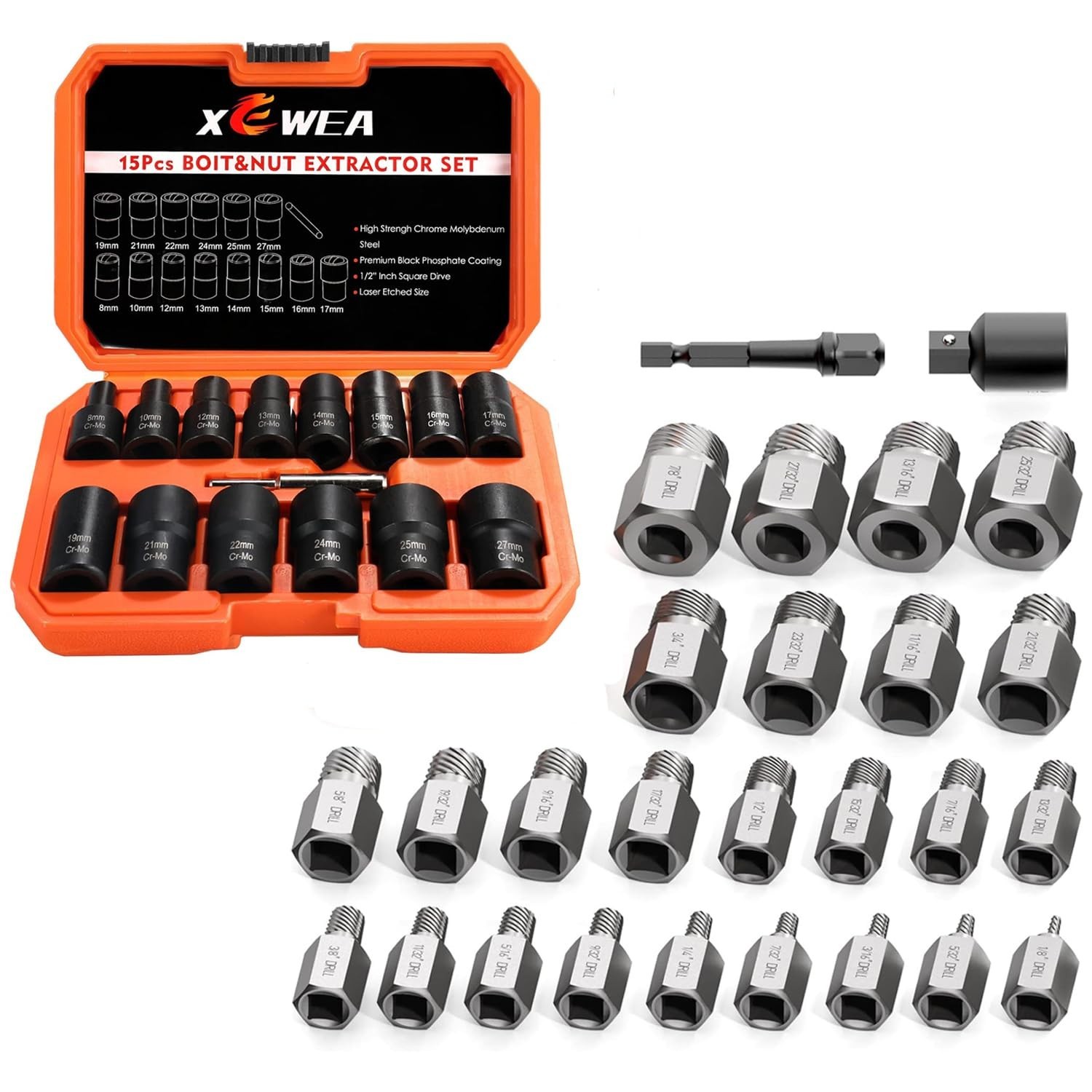 12PCS Lug Nut Remover & 27PCS Screw Extractor Set – Easy Out Bolt Removal Tool
