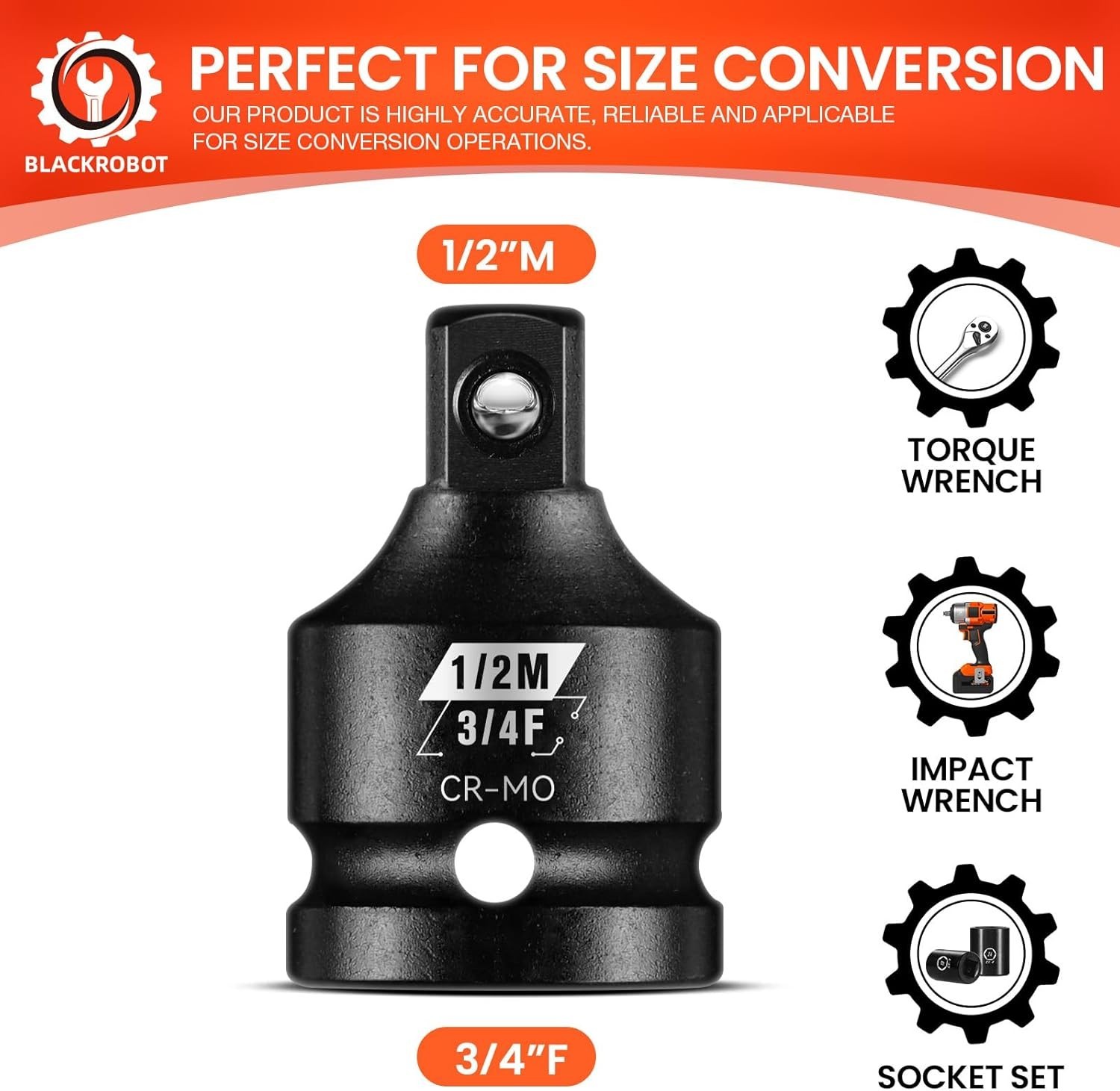 3/4F to 1/2M Impact Socket Adapter Cr Mo Square Steel Drive Reducer Tool New USA