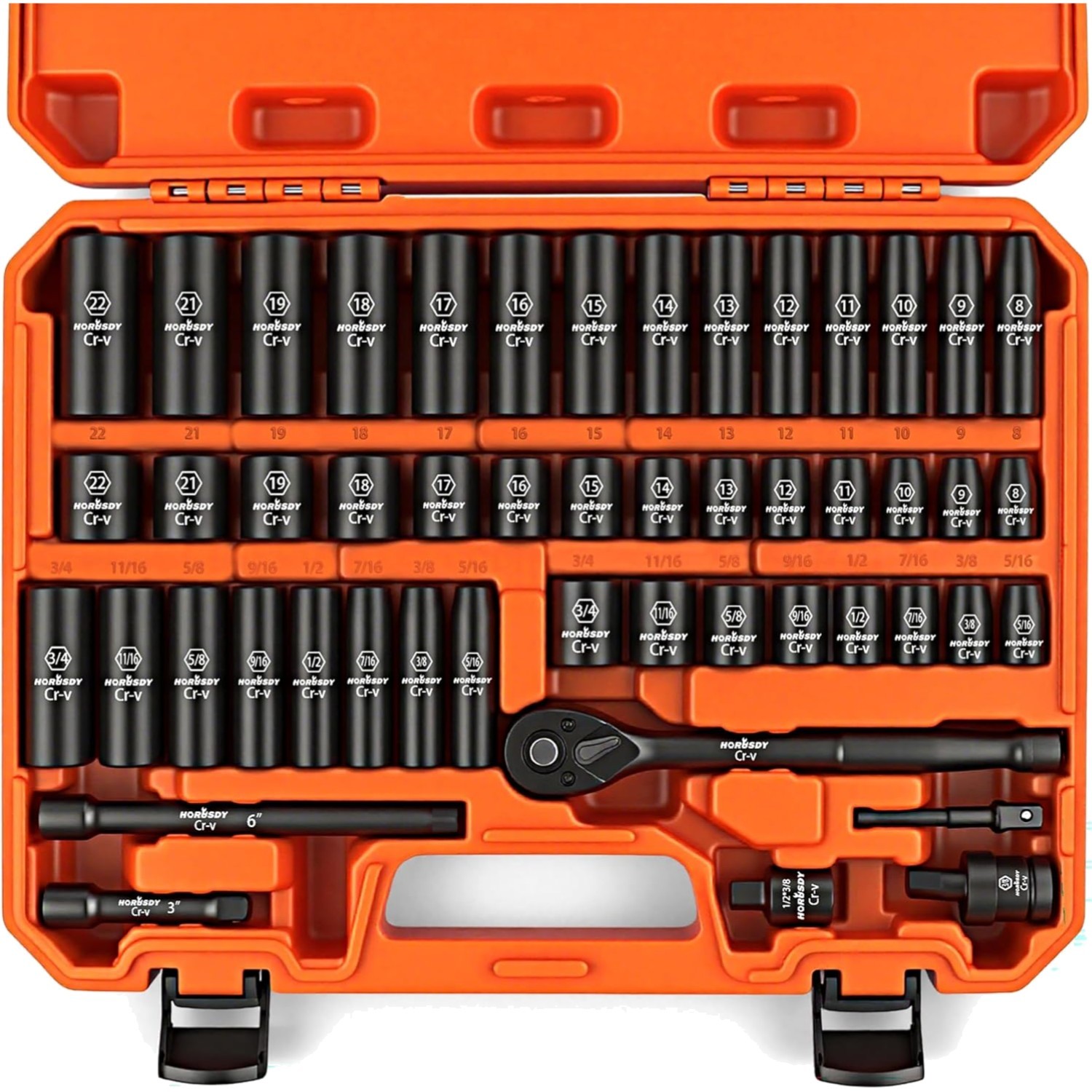 Chrome Vanadium Steel Drive Socket Set with Universal Joint 50 Pieces