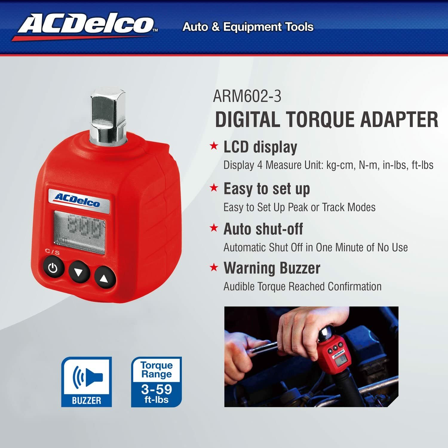 ACDelco ARM602-34A 3/8 & ½” Heavy Duty Digital Torque Adapter Combo Kit with LED