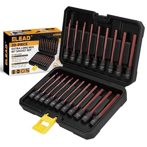 20-Piece Extra-Long Hex Bit Socket Set, 3/8″ Drive, S2 Steel, SAE & Metric Sizes