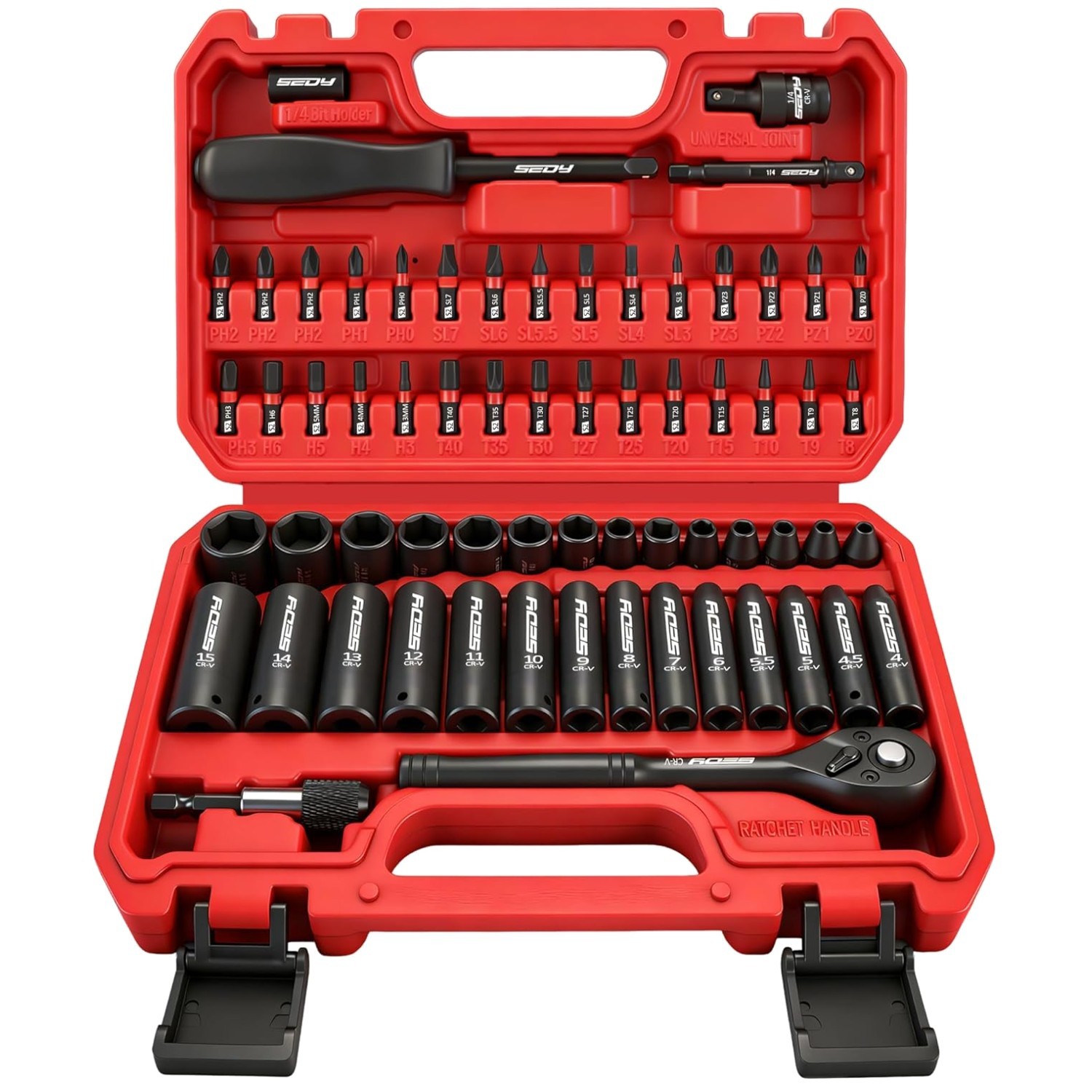 Portable 64-Piece Impact Socket Set with Power Drill Adapter