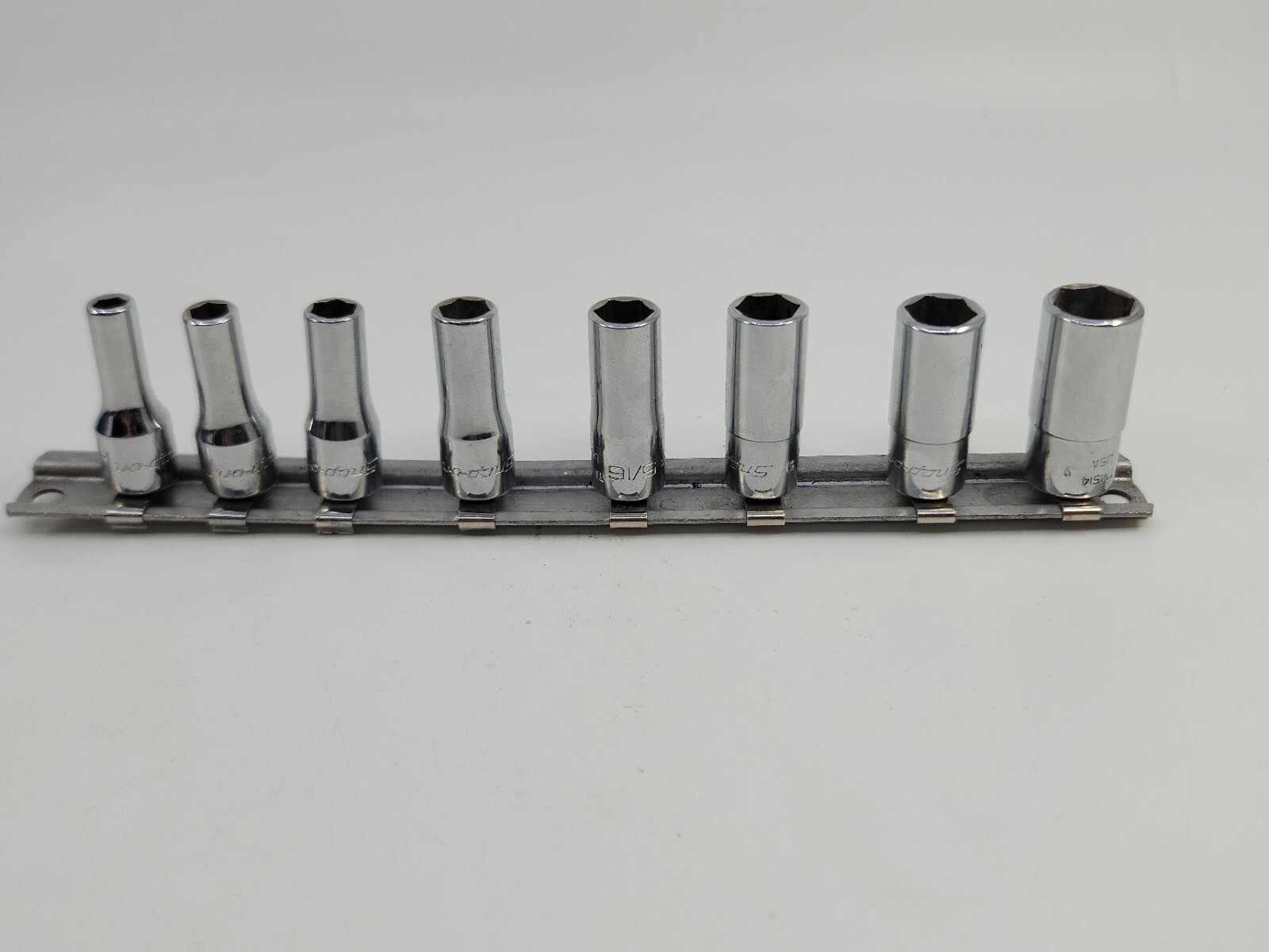 Snap On 8Pcs 1/4″ Flank Dr 6PT SAE Semi-Deep Socket Set TMS6,7,8,9,10,11,12,14