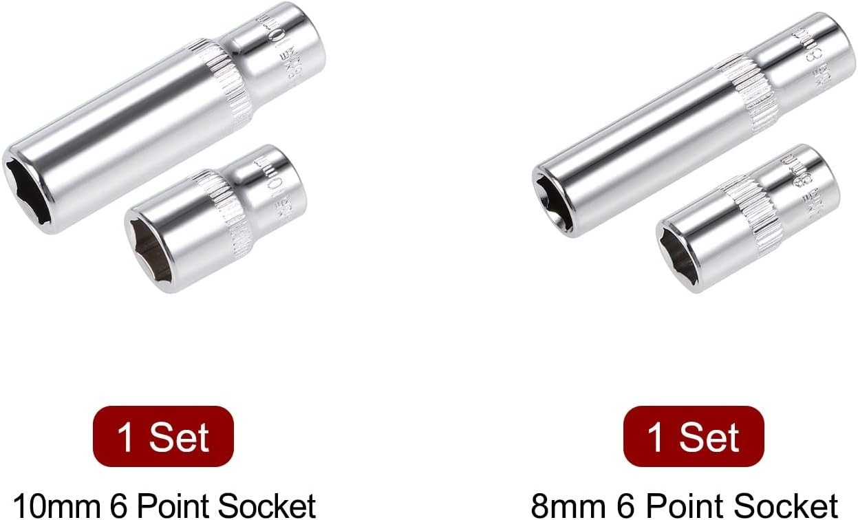 1/4-inch Drive by 8mm & 10mm Deep and Shallow Socket Set, 6-Point CR-V Steel