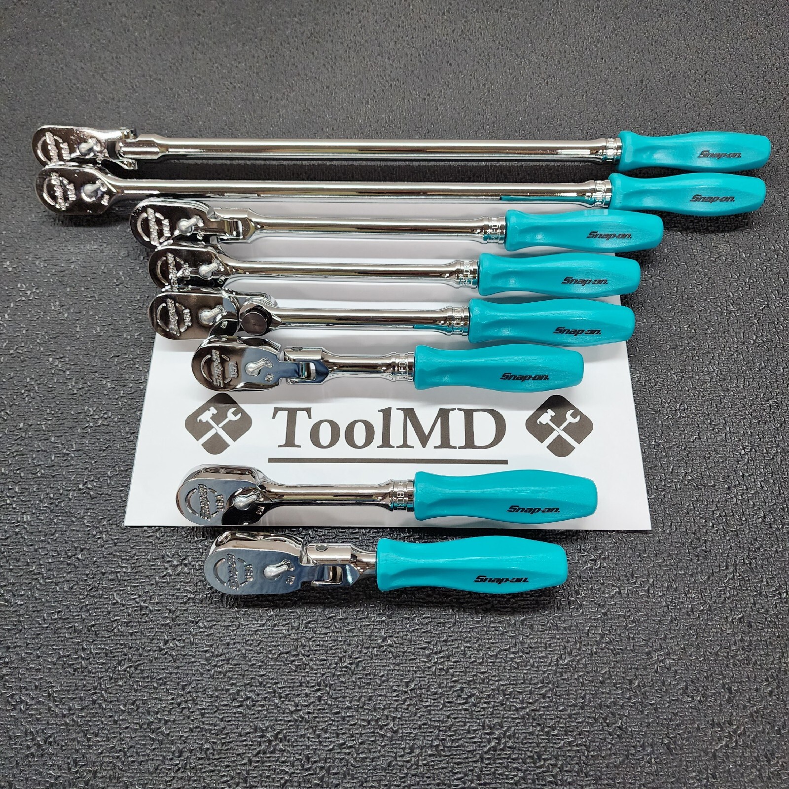 Snap-on Tools NEW 8pc TEAL Hard Handle 3/8″ Drive Fixed & Flex Head Ratchet Set