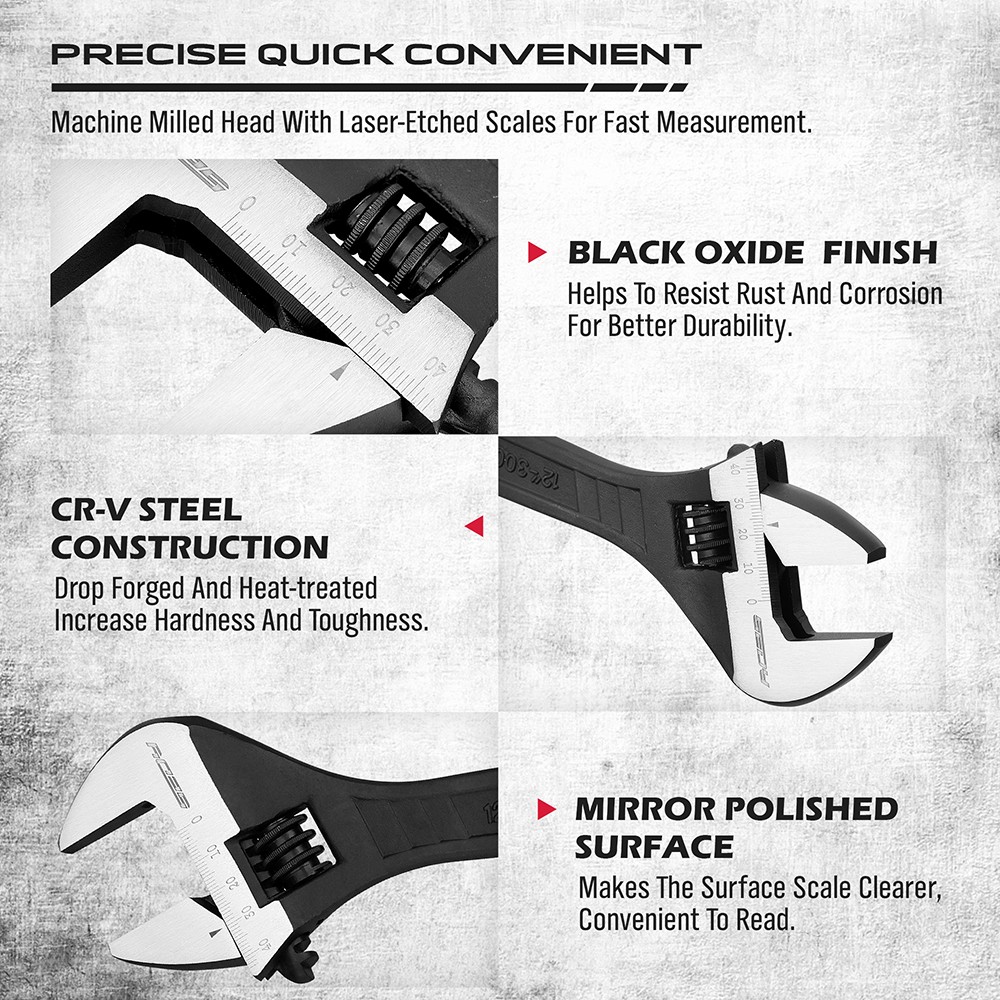 4PC Adjustable Wrench Set Automotive Plumbing and Household Repairs Heat Treated