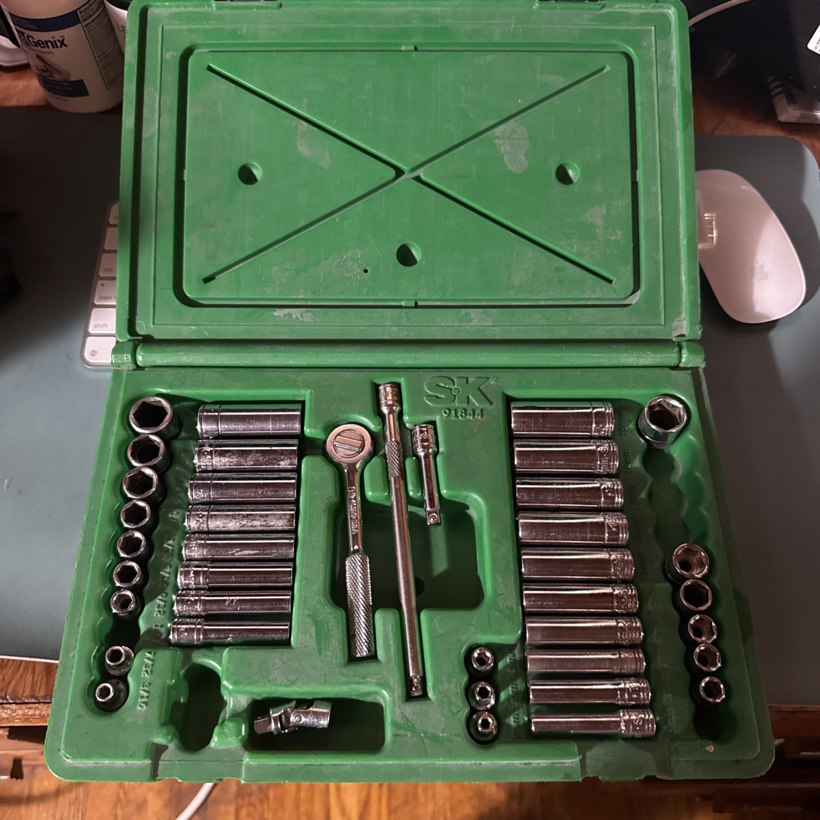 SK Tools 91844 1/4 Drive Metric Standard SAE Socket Set Ratchet Extension