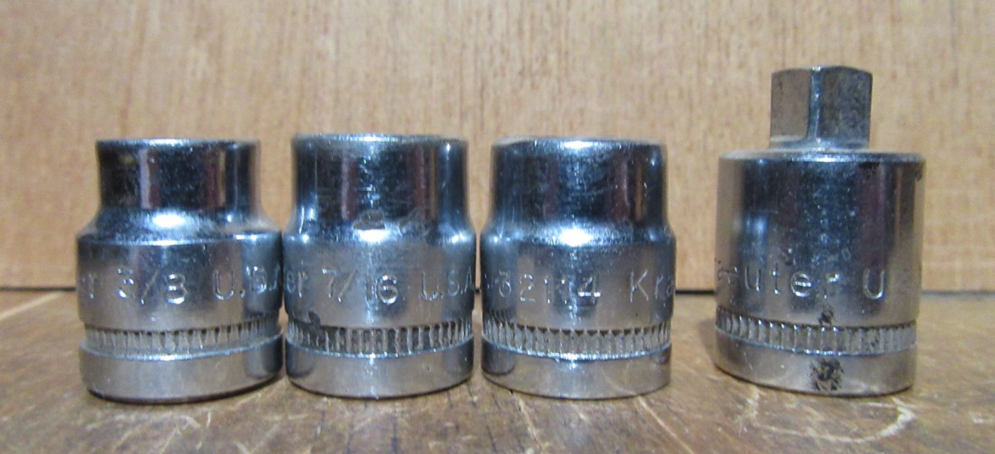 Vintage USA KRAEUTER 6 point Sockets 3/8 – 7/16(2x) + Adapter 3/8 to 1/4 #32031